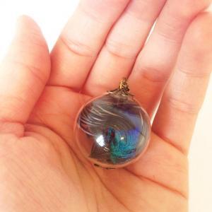 Peacock Feather Glass Orb Necklace