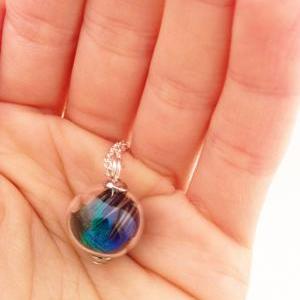 Mini Peacock Feather Glass Orb Necklace