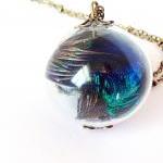 Peacock Feather Glass Bubble Necklace