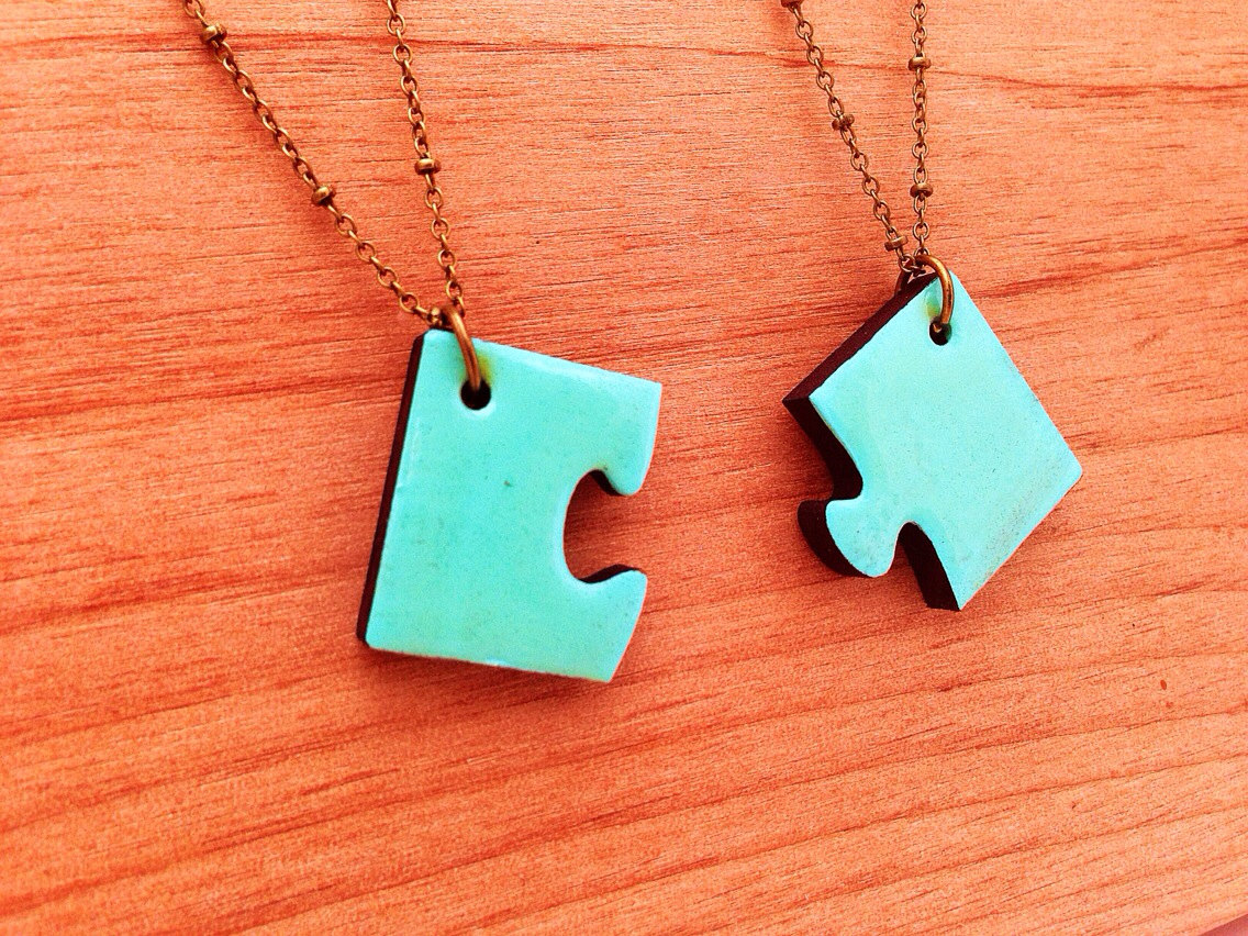 Mint Friendship Puzzle Necklace